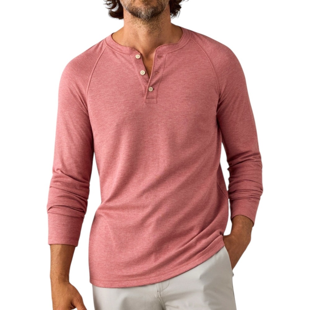 Faherty Cloud Cotton Henley Shirt Mens Medium Pink Heather Raglan Long Sleeve